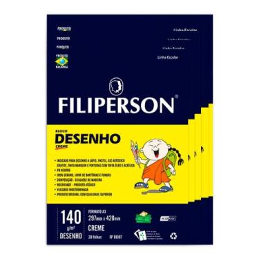Imagem de Bloco Desenho A3 Filiperson 140g 20 Folhas Creme C/5 01397