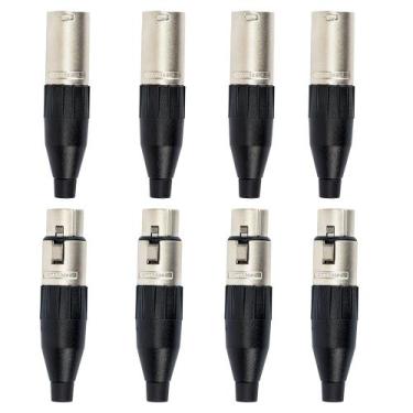 Imagem de Kit 8 Conectores XLR 3 Polos Amphenol 4 AC3F Fêmea + 4 AC3MM Macho Pro