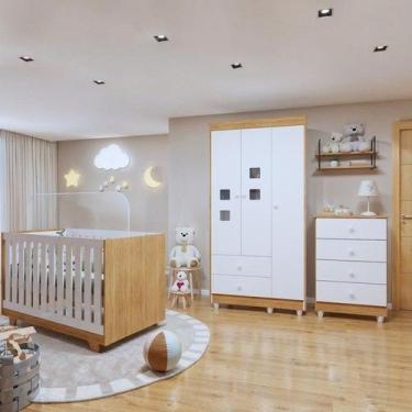 Imagem de Quarto de Bebê Completo 100% MDF com Guarda Roupa, Cômoda e Berço Mini
