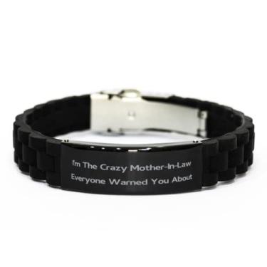 Imagem de SpreadPassion Bracelete preto com fecho Glidelock preto I'm The Crazy Mother-in-Law Everything, presentes de sogra, pulseira gravada para mãe