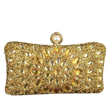 Imagem de Boutique De FGG Bolsa clutch de cristal com fecho de pérola para mulheres, bolsas de noite, bolsa de mão de casamento, festa, strass, mini, Ouro maciço, Small