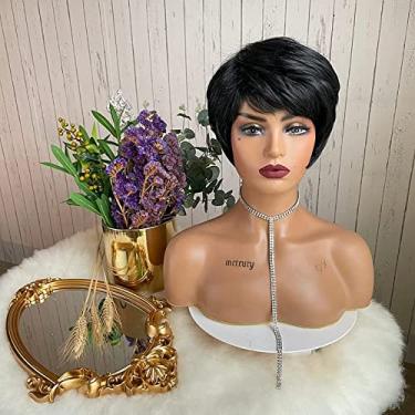 Imagem de Perucas femininas sintéticas lisas, mistas, estilo perucas curtas para mulheres negras, cabelo resistente ao calor, perucas de cabelo humano natural livre (compra a granel: 1 peça, cor: 2)