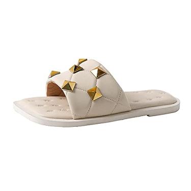 Imagem de Sandálias rasteiras + chinelos de senhora + sandálias de rebite na moda e confortáveis ​​com sola macia + sandálias de verão + sapatos antiderrapantes para uso doméstico + sapatos de jardim-Diamante branco_37