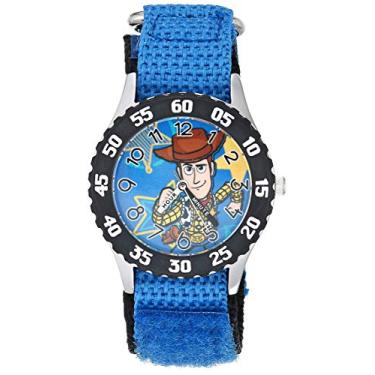 Imagem de Disney Relógio analógico de quartzo de aço inoxidável Toy Story com pulseira de nylon, azul, 16 (modelo: WDS000857)