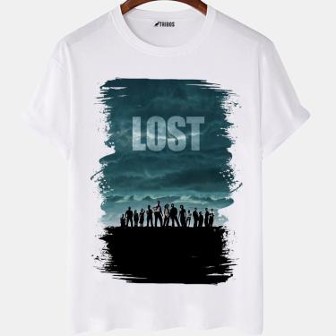 Imagem de Camiseta masculina Capa Serie de TV Famosa Lost Camisa Blusa Branca Estampada