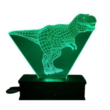Imagem de Luminária Led, 16 Cores, Abajur, 3D, T Rex, Decoração, Dinossauro, Tir