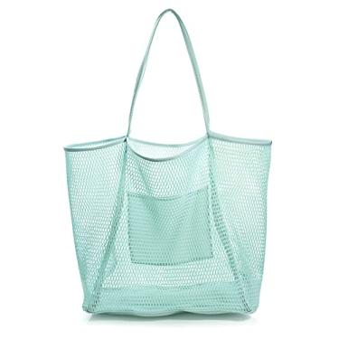 Imagem de HOXIS Bolsa de ombro feminina de malha para praia, Azul gelo, Large