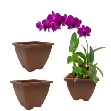 Imagem de 3 unds Vaso Cachepot Quadrado para Orquídea Marrom