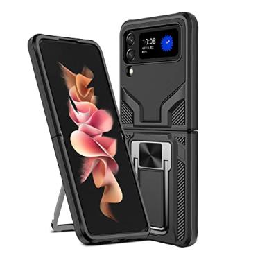 Imagem de YINGDAFENG Capa para Samsung Galaxy Z Flip 4, capa protetora de grau militar resistente com suporte magnético para carro compatível com capa slim fit para mulheres e homens, preta