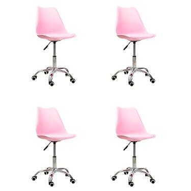 Imagem de Kit 04 Cadeiras Office Base Cromada Giratória Saarinen - Rosa