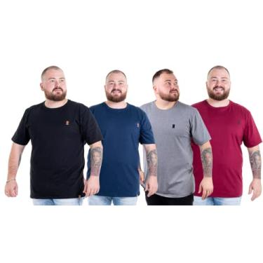 Imagem de Kit 4 Camisetas Camisas Blusas Básicas Masculinas Plus Size G1 G2 G3 Flero Cor:Preta Marinho Cinza(black) Bordo;Tamanho