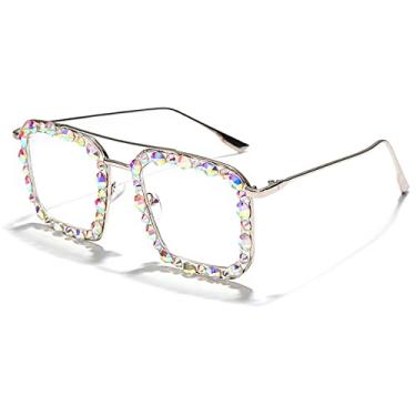 Imagem de Óculos de sol quadrado grande de diamante feminino colorido luxo cristal punk óculos de sol feminino moda strass, 3 prata claro, tamanho único