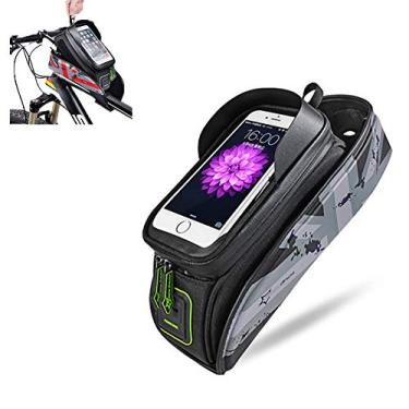 Imagem de Yajun Bolsa de bicicleta com moldura de tubo frontal superior pacote de ciclismo refletivo 5,8/6" capa de telefone com tela sensível ao toque bolsa acessórios de bicicleta, cinza, 14,7 cm