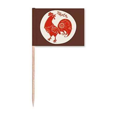 Imagem de Ano do galo animal China zodíaco vermelho bandeiras de palito de dente marcador Topper Decoração de festa