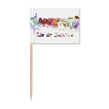 Imagem de Rio de Janerio Bandeira de palito de dente em aquarela Cidade do Brasil Topper Decoração de festa