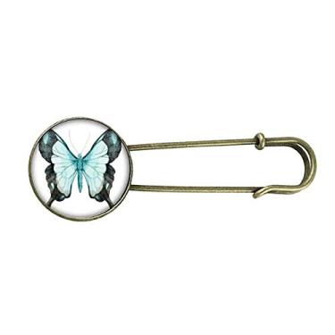 Imagem de Borboleta com asas azuis broche de metal retrô clipe de joia