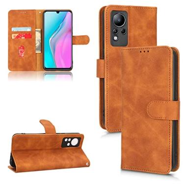 Imagem de Capas de telefone Business Skin Feel compatíveis com Infinix Note 11 Note11 Capa de couro slots para cartão clipe carteira capa de telefone à prova de choque (marrom, Infinix Note 11)
