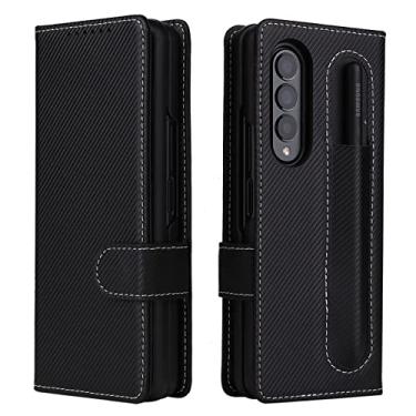 Imagem de Capa de telefone de carteira de couro fosco simples para Samsung Galaxy Z Fold 3 Fold 4 4 5G Fold3 Design separado porta caneta, preto, para Samsung Z Fold 3
