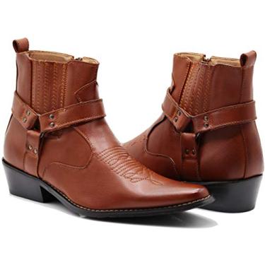 Imagem de Botas masculinas Enzo Romeo WSTN01 Western Boots com zíper lateral e alças finas, Marrom, 9.5