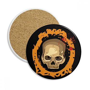 Imagem de Caneca de porta-copos redonda de caveira realista para dia das bruxas, pedra absorvente de proteção de mesa