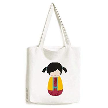 Imagem de Quimono amarelo Japão boneca arte sacola sacola sacola de compras bolsa casual bolsa de compras