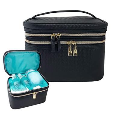 Imagem de Conair Bolsa de maquiagem de viagem, bolsa grande de higiene pessoal e cosméticos, tamanho perfeito para uso em casa ou viagens, conjunto de estojo de trem de cinco peças em preto