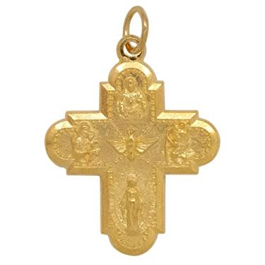 Imagem de Pingente de cruz de quatro vias | Ótimo presente para primeira comunhão e confirmação | Joias devocionais católicas e cristãs (grande tom dourado)