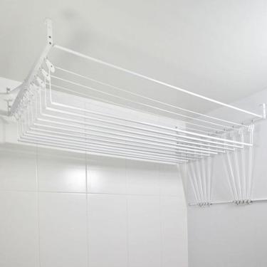 Imagem de Varal de teto ou parede Prático de alumínio medida 1,20 Metros com 10 Varetas Individuais 