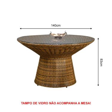 Imagem de Mesa de Jantar em Junco Redonda Base Aço Maracaipe - Imbuia