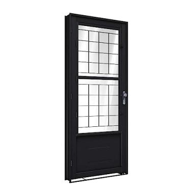 Imagem de Porta de Aço de Giro com Postigo e Grade Quadrada 215x90cm Facilitá Lucasa Preto