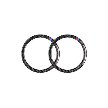 Imagem de UTOYA 2 peças de fibra de carbono interior do carro chifre anel adesivo moldura decorativa, apto para BMW série 3 E90 2005-2012 estilo do carro