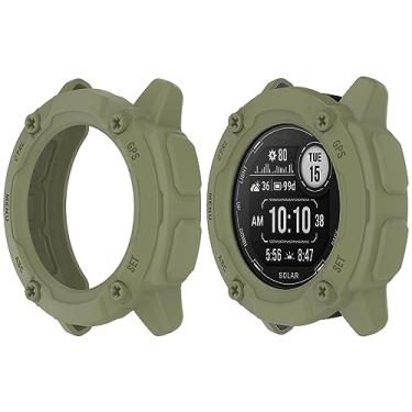 Imagem de HUAYUWA 2 capas de TPU macio (verde + verde) compatível com Garmin Instinct 2X Solar Smartwatch capa protetora 50 mm destinada a Instinct 2X acessórios de concha de relógio solar