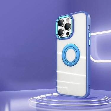 Imagem de Estojo de suporte de anel de revestimento de 360 ° para iPhone 14 Pro Max 13 12 Pro 11 14 Suporte à prova de choque Acrílico Híbrido Capa transparente para telefone, azul, para iphone 14