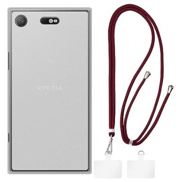 Imagem de Shantime Capa compacta Sony Xperia XZ1 + cordões universais para celular, pescoço/alça macia de silicone TPU capa protetora para Sony Xperia XZ1 Compact (4,6 polegadas)