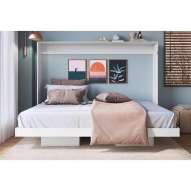 Cama Casal Articulada Horizontal Com Armário Aéreo Branca Lilies Móveis