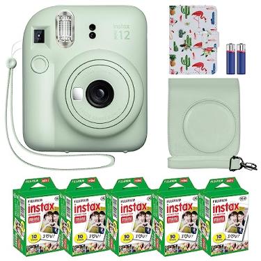 Imagem de Câmera instantânea Fujifilm Instax Mini 12 + acessórios MiniMate e capa personalizada compatível + pacote de filme Fuji Instax (50 folhas), álbum de fotos com design de flamingo (verde-menta)