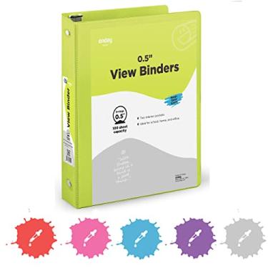 Imagem de Fichário verde de 1,27 cm, anel redondo de 1,27 cm, capa transparente com 2 bolsos internos, fichários de materiais escolares coloridos, também disponível em rosa, vermelho, roxo, azul e cinza (1 peça) – por Enday