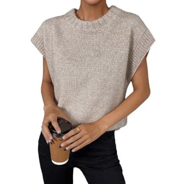 Imagem de Milumia Suéter feminino casual com manga cavada, gola redonda, suéter de malha, Damasco, G