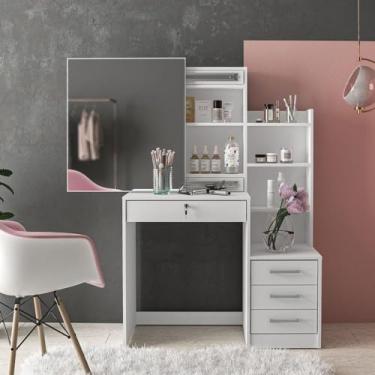 Imagem de Penteadeira 4 Gavetas com Espelho Deslizante e Nichos Helena Yescasa Branco
