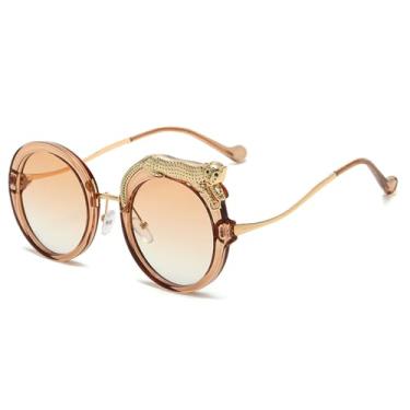 Imagem de Óculos de sol redondos de cristal para mulheres óculos de diamante Shades des lunettes de soleil UV400, marrom claro, tamanho único