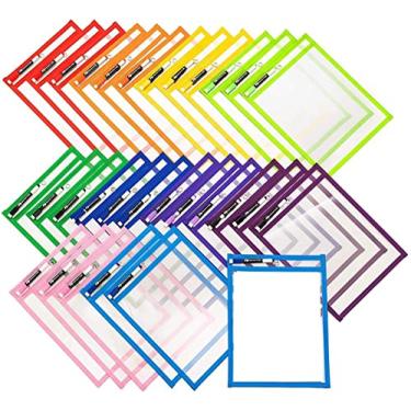 Imagem de Bolsos transparentes reutilizáveis ​​para apagamento a seco: mangas protetoras de plástico para planilhas de papel, obras de arte ou documentos de escritório – organização escolar e materiais para pro