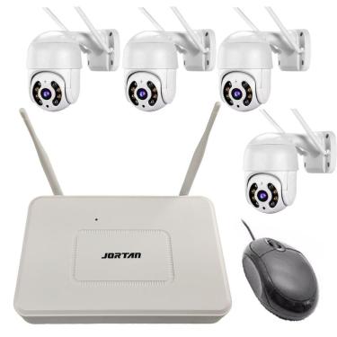 Imagem de 4 Cameras Sem Fio NVR Dvr Wifi Microfone Alto Falante Gravador Video App Celular Visao Noturna Infravermelho Casa Loja