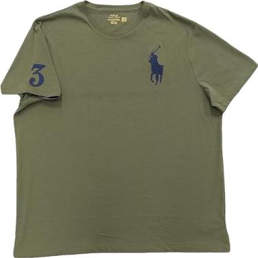 Imagem de Polo Ralph Lauren Camiseta masculina grande e alta gola redonda manga curta pônei grande, Oliva, 3G Alto