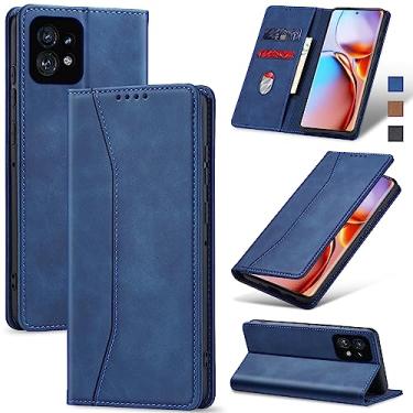 Imagem de Jasonyu Flip Carteira Capa para Moto Edge Plus (2023),Capinha Folio Magnética de Couro com Suporte para Cartão,Suporte para Chute - Protetora Durável de TPU à Prova de Choque para Telefone,Azul