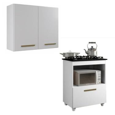 Imagem de Conjunto Armário Aéreo de Cozinha 2 Portas e Balcão para Cooktop 5 bocas 1 Porta 1 Nicho Branco