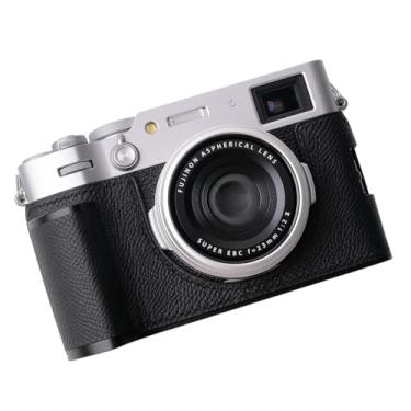 Imagem de Iborrys - Meia capa de couro genuíno especializada para câmera adequada para FUJIFILM X100VI - Corpo de couro de vaca de camada superior + placa de base de metal + design 3 em 1 com haste manual