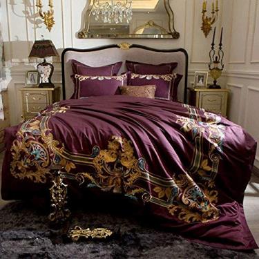 Imagem de Jogo de cama com 4 peças, algodão egípcio, luxuoso, estampa de leopardo, lençol de bordado oriental macio 100% (3 Queen)