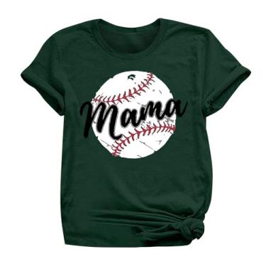 Imagem de PKDong Camiseta de beisebol mamãe beisebol camiseta gola redonda camiseta manga curta tops femininos 2024 modernos tops femininos, Verde, XXG