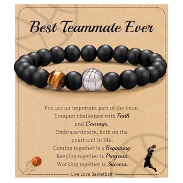 Imagem de Futebol Beisebol Basquete Presentes de Futebol Masculino Pulseiras com Contas Natural Olho de Tigre Pulseira Masculina Aniversário Presentes de Formatura para Filho Neto Bônus Filho Namorado Irmão,