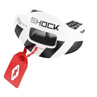 Imagem de Shock Doctor Protetor labial, protetor bucal para adultos e jovens com alça, bocal de futebol de abertura larga respirável para jovens e adultos OSFA, Shock Doctor Mouth Guards, fluxo de ar máximo